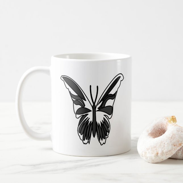 Taza De Café Mariposa Luna Moth de negro y blanco (Con donut)