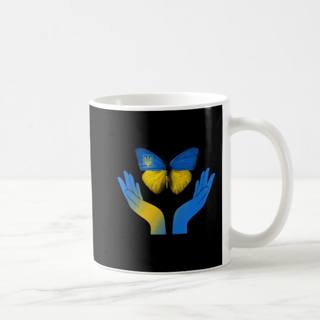 Taza De Café Mariposa Mano Ucrania Bandera Ucraniana Se Apoya E (Derecha)