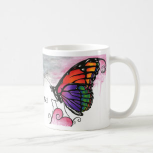 Taza De Café Mariposa Monarca Arcoíris Arte de Fantasía Origina