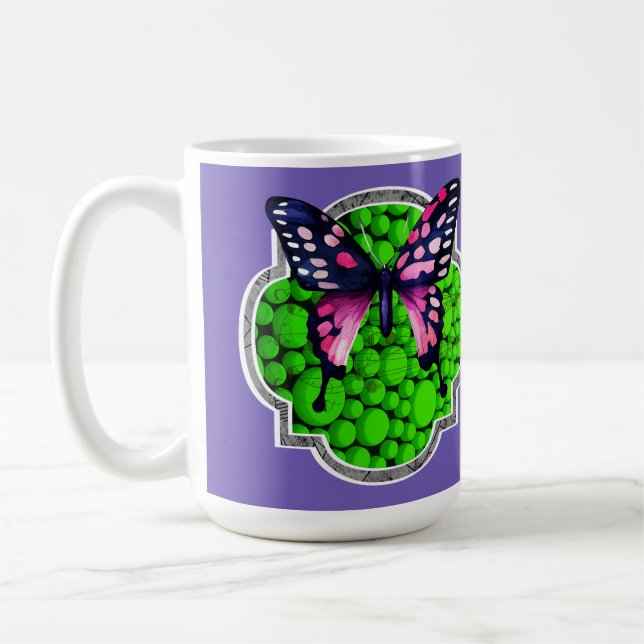 Taza De Café Mariposa morada, puntos verdes, astrología (Izquierda)