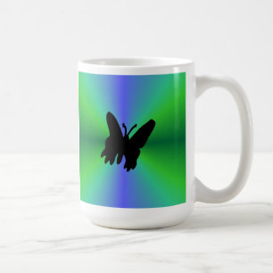 Taza De Café Mariposa negra en arcoiris verde azul