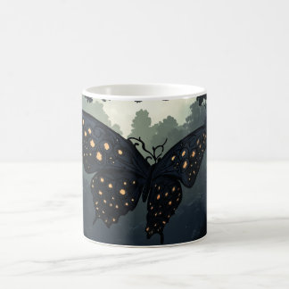 Taza De Café mariposa oscura con alas adornadas con luminosos,