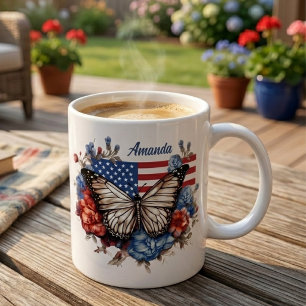 Taza De Café Mariposa Patriótica del 4 de Julio