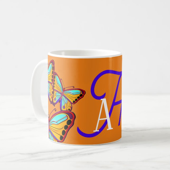 Taza De Café Mariposa Personalizado inicial (Anverso izquierdo)