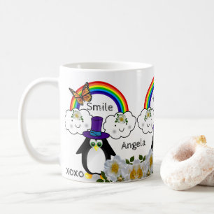 Taza De Café Mariposa pingüina Nubes de Arcoiris