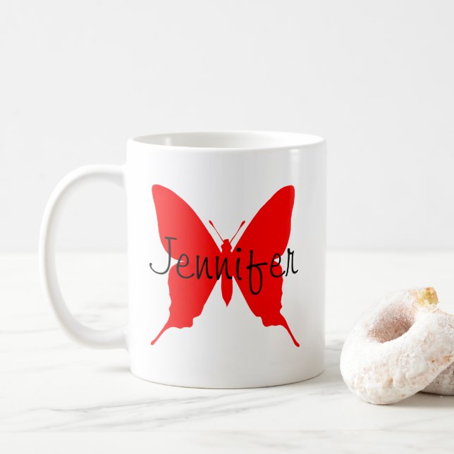 Taza De Café Mariposa roja brillante personalizada (Con donut)