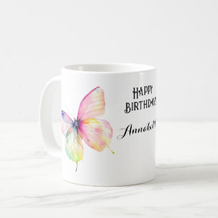 Taza De Café Mariposa rosa delgada en colores arcoiris pasteles