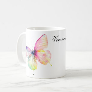 Taza De Café Mariposa rosa delgada en colores arcoiris pasteles