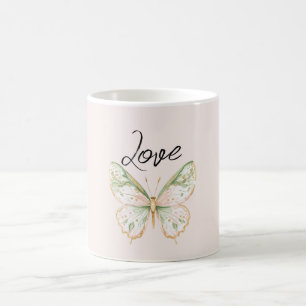 Taza De Café Mariposa Rosa Rubor Verde Menta Dorado
