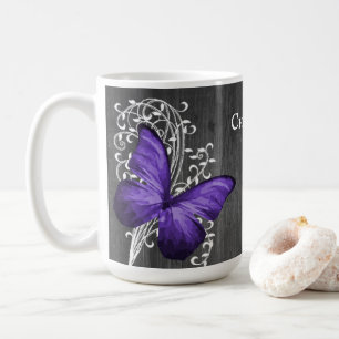 Taza De Café Mariposa Rustica Morada Personalizada Café Mug
