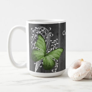 Taza De Café Mariposa Rustica Verde Personalizada Café Mug