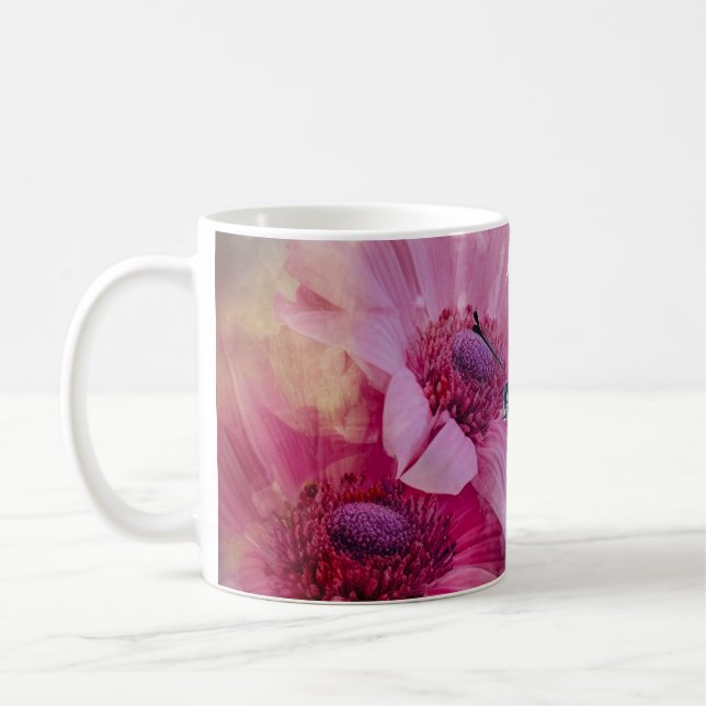 Taza De Café Mariposa soñadora con flores rosas (Izquierda)