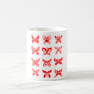 Taza De Café Mariposa Tribal Roja Ornamental