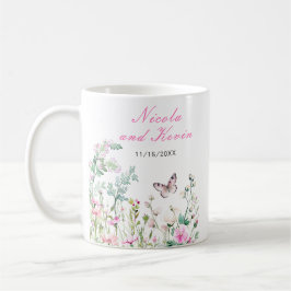 Taza De Café Mariposa Verde Floral de Boda Primaveral
