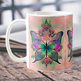 Taza De Café Mariposa verde púrpura en rosa