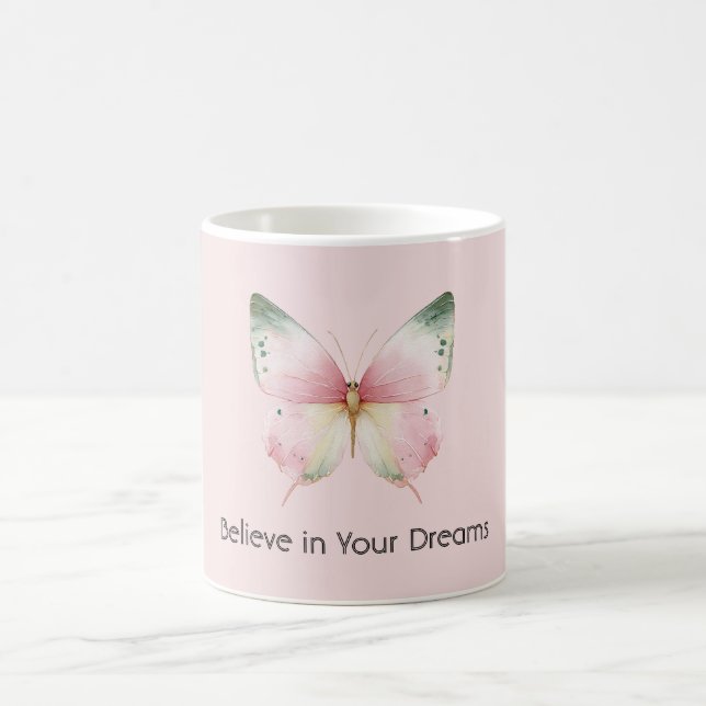 Taza De Café Mariposa Verde Rosa Blanca Menta (Centro)