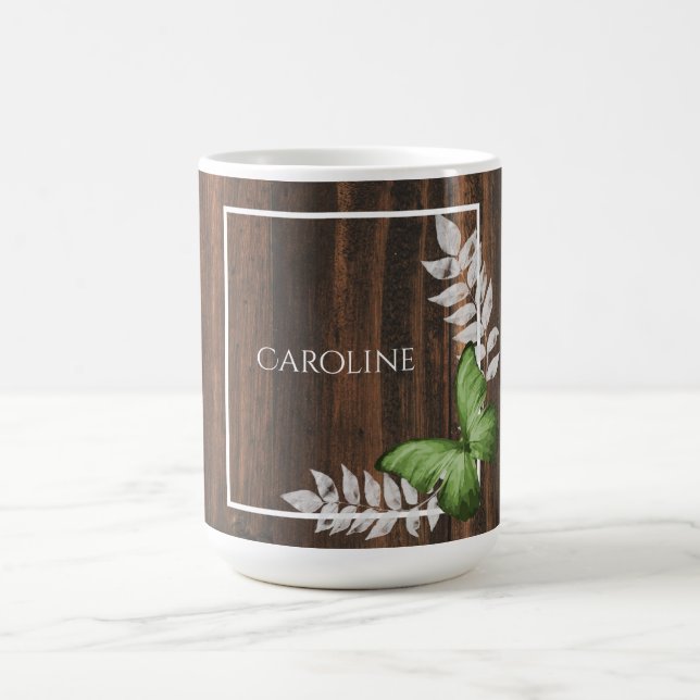Taza De Café Mariposa verde rústica personalizada para café Mug (Centro)