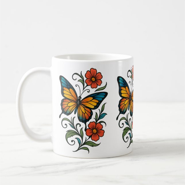 Taza De Café Mariposa Vibrante (Izquierda)