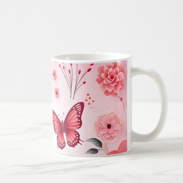 Taza De Café Mariposa y floral rosa (Derecha)