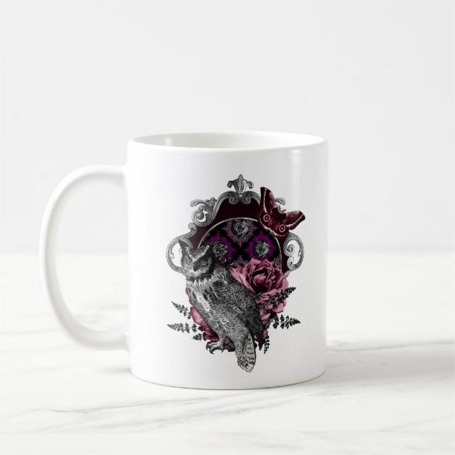 Taza De Café Mariposa Y Flores De Lechuza Oscura - Gótica (Izquierda)