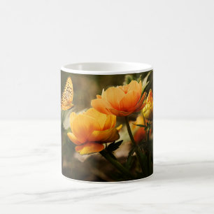 Taza De Café Mariposa y flores naranjas