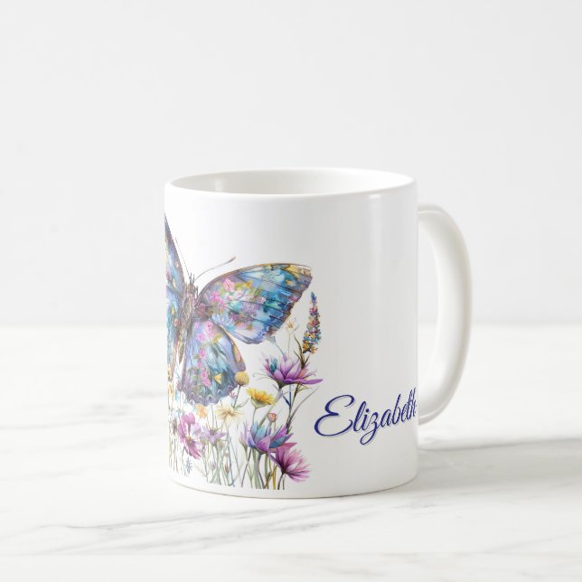 Taza De Café Mariposa y flores silvestres Café Mug (Anverso derecho)