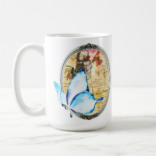 Taza De Café Mariposa Y Marco De Acuarela
