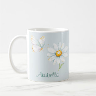 Taza De Café Mariposa y margarita bonitas acuarelas pastel