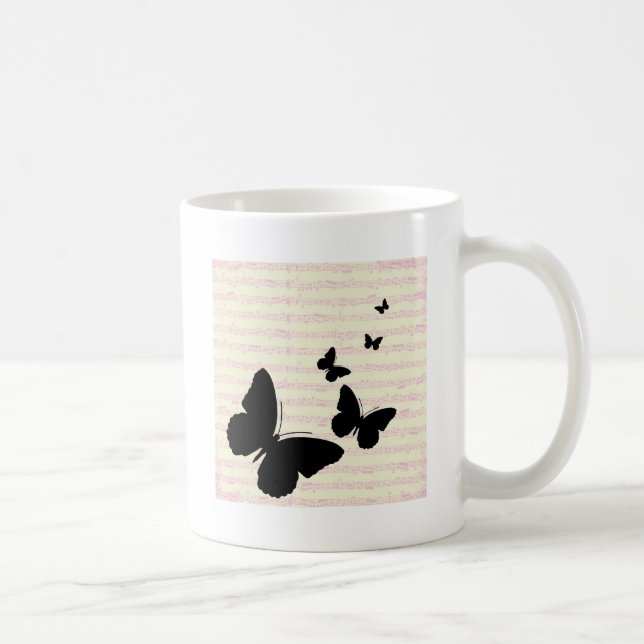 Taza De Café Mariposa y notas rosas (Derecha)