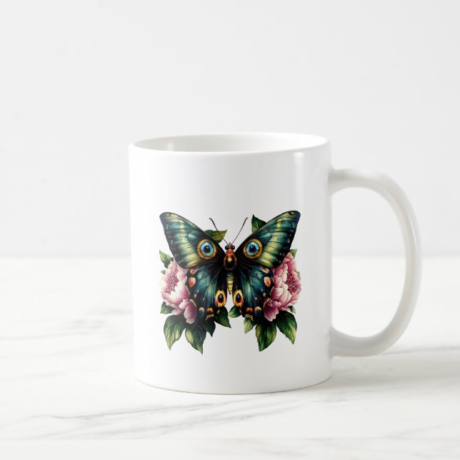 Taza De Café Mariposa y Peonías (Derecha)