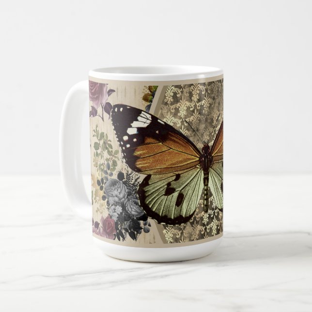 Taza De Café Mariposa y Rosas Café Mug (Anverso izquierdo)