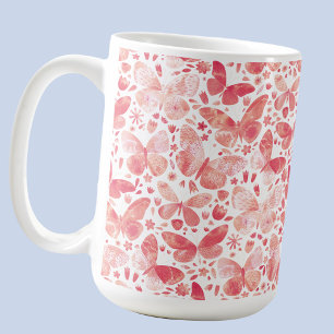 Taza De Café Mariposas Acuarela Coral Rosa