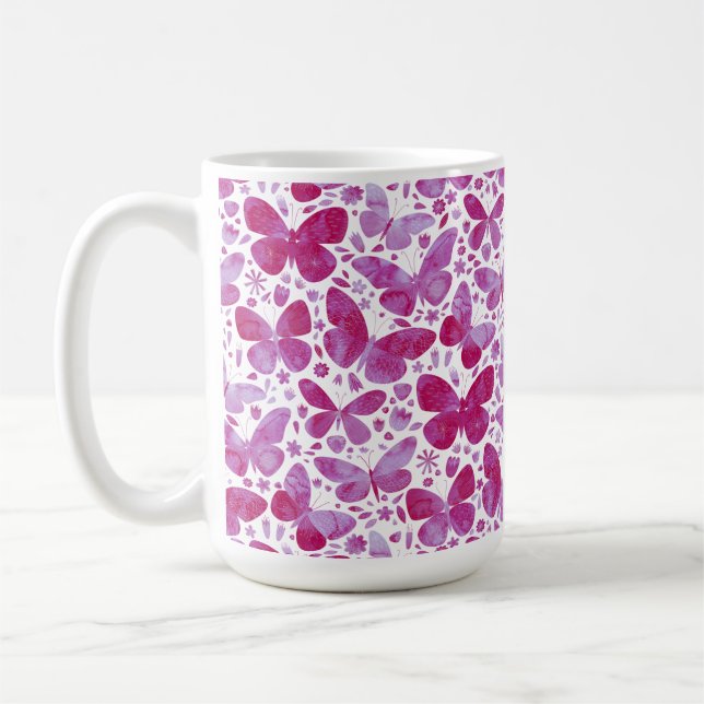 Taza De Café Mariposas Acuarela Magenta Rosa (Izquierda)