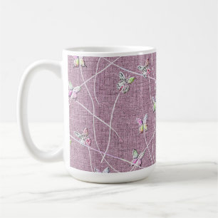 Taza De Café Mariposas Acuarela sobre Rosa Polvoriento