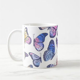 Taza De Café Mariposas acuarelas: Patrón de cosecha Pastel.