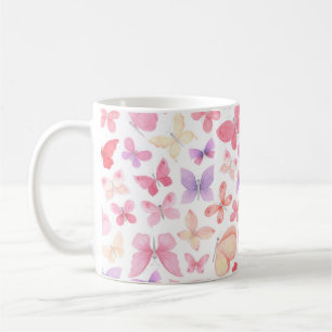 Taza De Café Mariposas amarillas rosadas púrpura