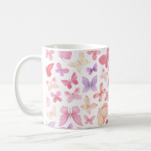 Taza De Café Mariposas amarillas rosadas púrpura (Izquierda)