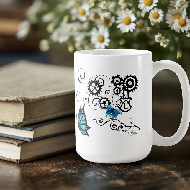 Taza De Café Mariposas azules de la tribu Steampunk (Subido por el creador)