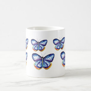 Taza De Café Mariposas azules Naturaleza acuarela Insectos Mug