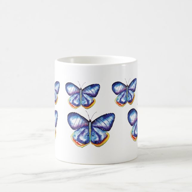 Taza De Café Mariposas azules Naturaleza acuarela Insectos Mug (Centro)