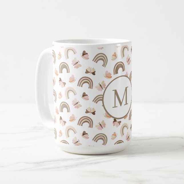 Taza De Café Mariposas Blancas Modernas Patrón Arcoíris Rosa (Anverso izquierdo)