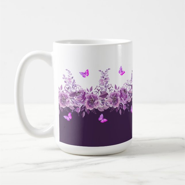 Taza De Café Mariposas Botánicas de Berenjena  (Izquierda)