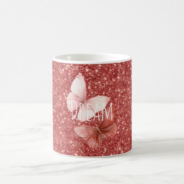 Taza De Café Mariposas Brillantes Rosa Rojo (Centro)