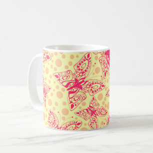 Taza De Café mariposas carmesí de encaje sobre lunares amarillo