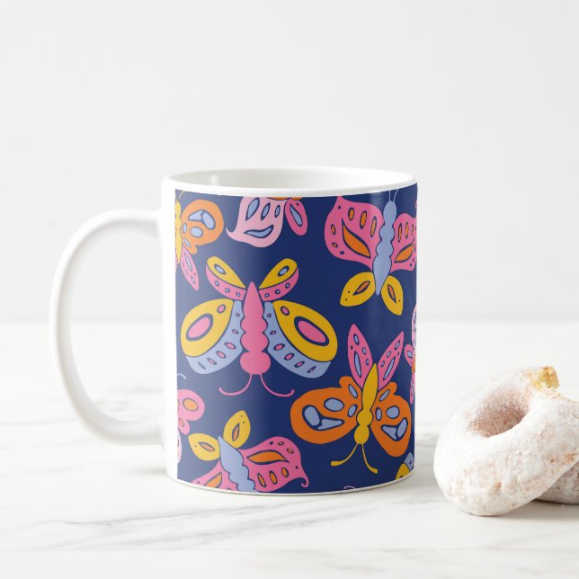 Taza De Café mariposas coloridas (Con donut)