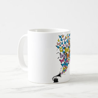 Taza De Café Mariposas coloridas con gramófono