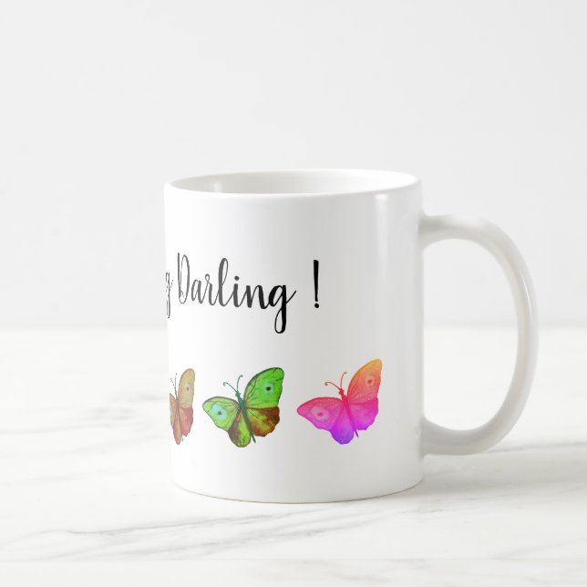 Taza De Café Mariposas coloridas Mug de texto (Derecha)