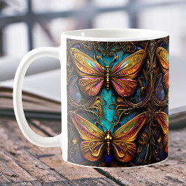 Taza De Café Mariposas de bronce en Aqua Blue