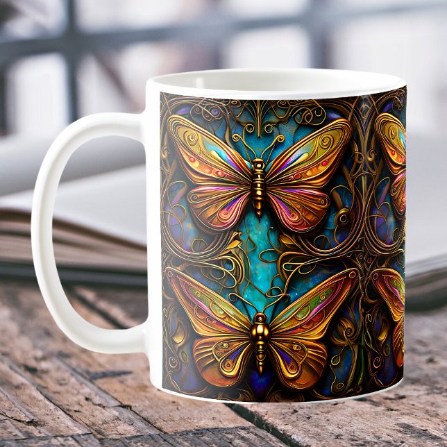 Taza De Café Mariposas de bronce en Aqua Blue (Subido por el creador)
