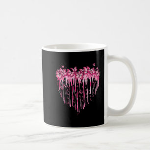 Taza De Café Mariposas De Cinta Rosa Del Corazón Con Cáncer De